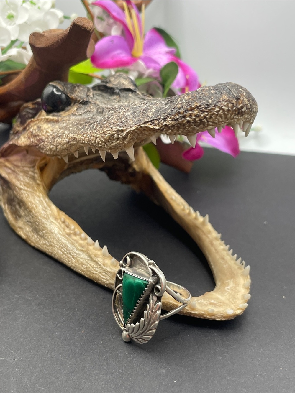 Southwestern malachite and sterling ring